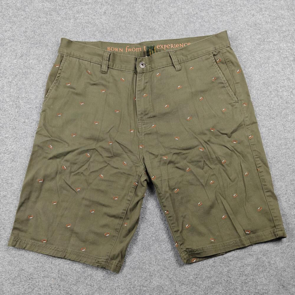 PrAna Shorts Mens 38 Green Chino Cotton Spandex Stretch Pockets Embroidered
